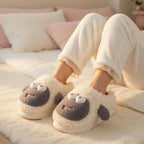 Plush Sheep Slippers | Cozy Fluffy Animal House Shoes (Non-slip Sole) | SoftSlipsy