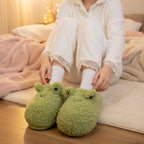 Plush Frog Slippers | Cozy Fluffy Animal House Shoes, Winter Warmth | SoftSlipsy