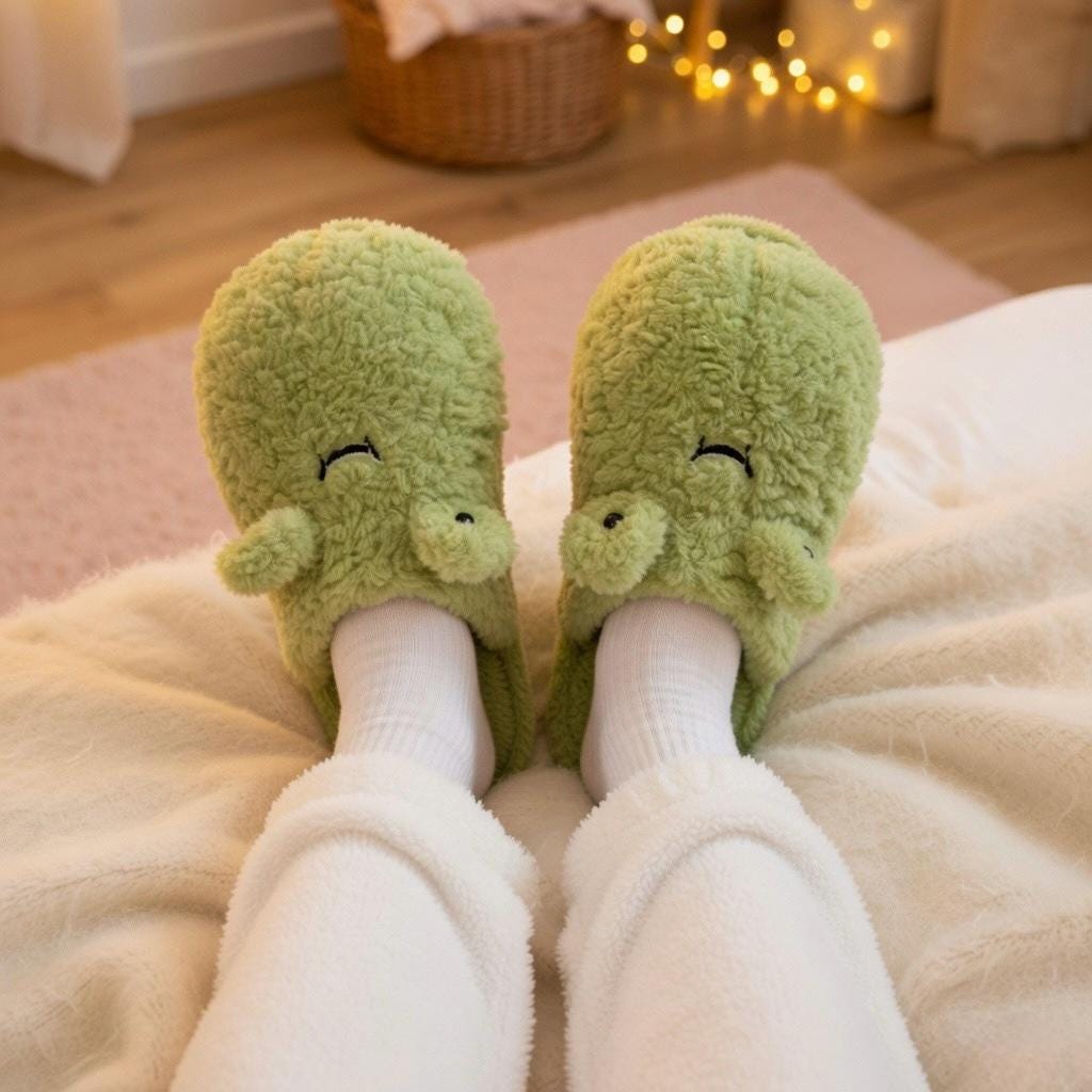 Plush Frog Slippers | Cozy Fluffy Animal House Shoes, Winter Warmth | SoftSlipsy