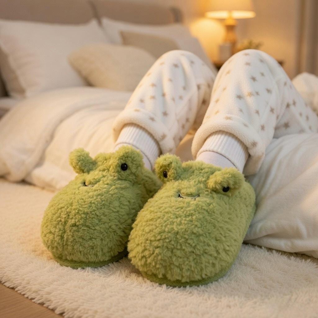 Plush Frog Slippers | Cozy Fluffy Animal House Shoes, Winter Warmth | SoftSlipsy