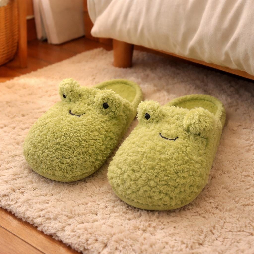 Plush Frog Slippers | Cozy Fluffy Animal House Shoes, Winter Warmth | SoftSlipsy