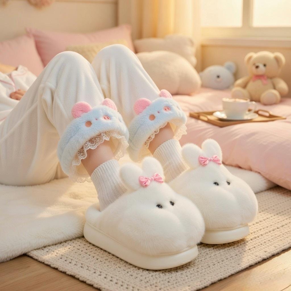 Plush Bunny Slippers | Soft Fluffy Indoor Shoes | Cozy Animal Winter Home Slippers | SoftSlipsy