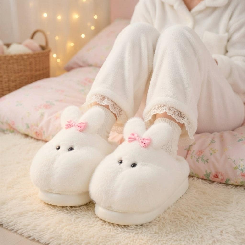 Plush Bunny Slippers | Soft Fluffy Indoor Shoes | Cozy Animal Winter Home Slippers | SoftSlipsy