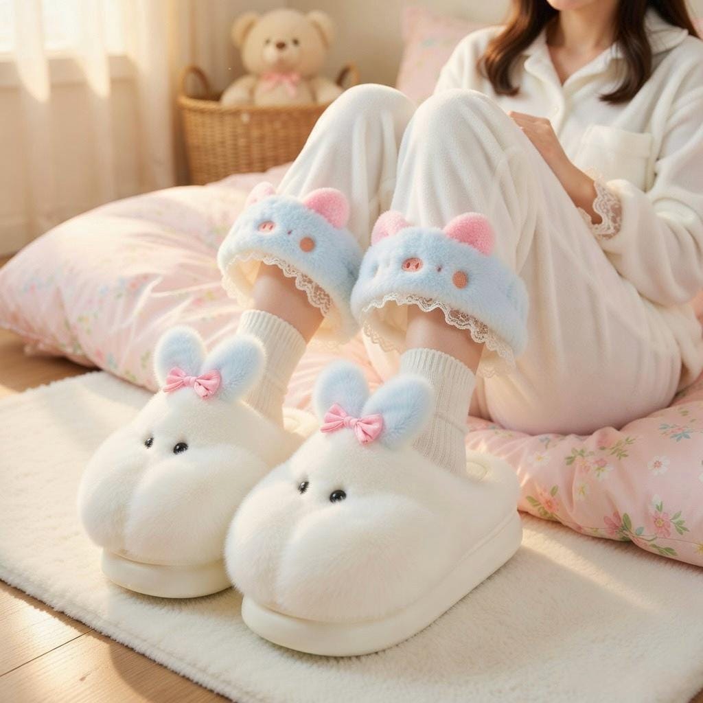 Plush Bunny Slippers | Soft Fluffy Indoor Shoes | Cozy Animal Winter Home Slippers | SoftSlipsy
