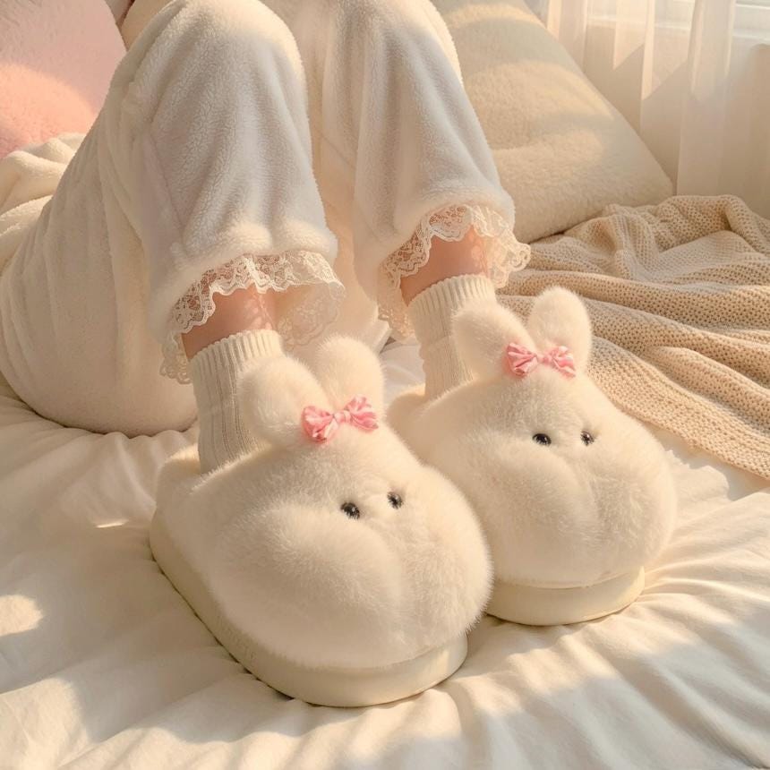 Plush Bunny Slippers | Cozy Rabbit House Shoes, Soft Fluffy Indoor Winter Warmth | SoftSlipsy