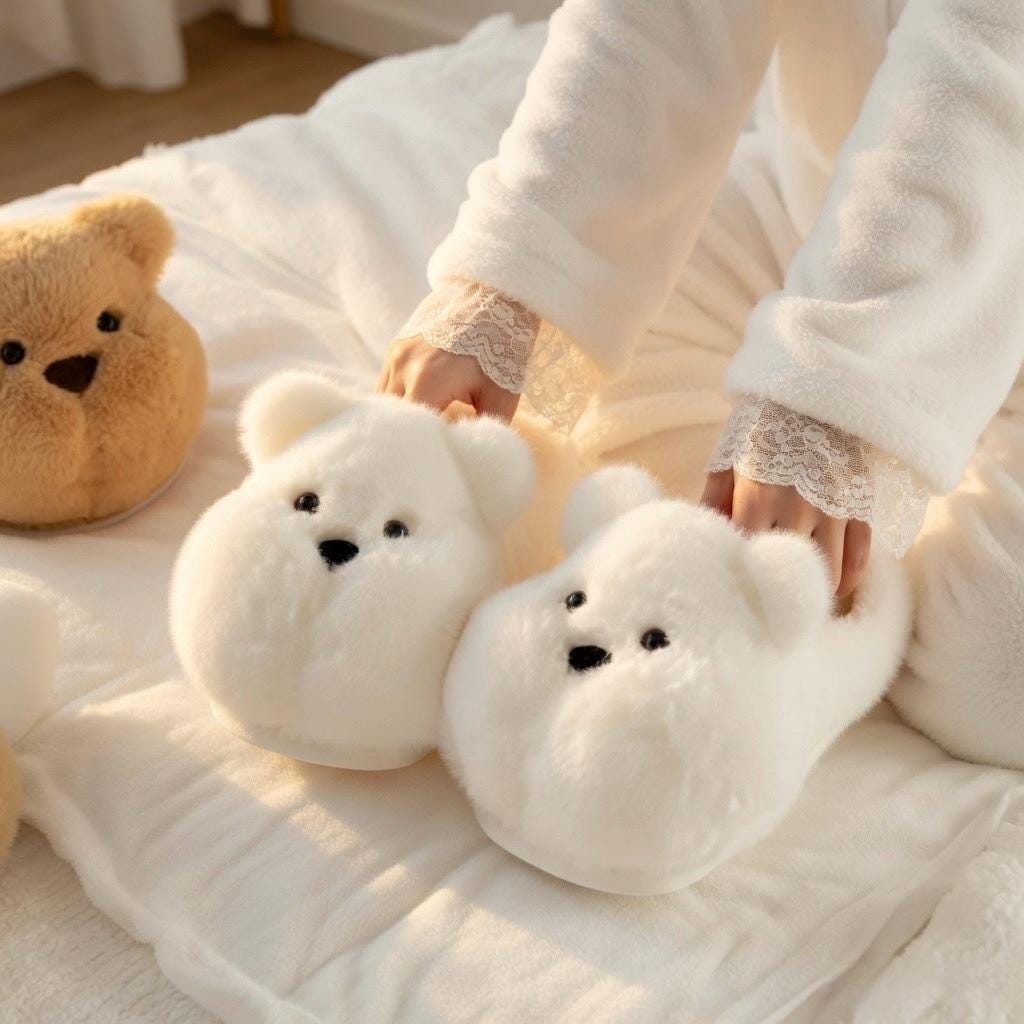 Plush Bear House Slippers | Cozy Cartoon Animal Indoor Shoes | SoftSlipsy