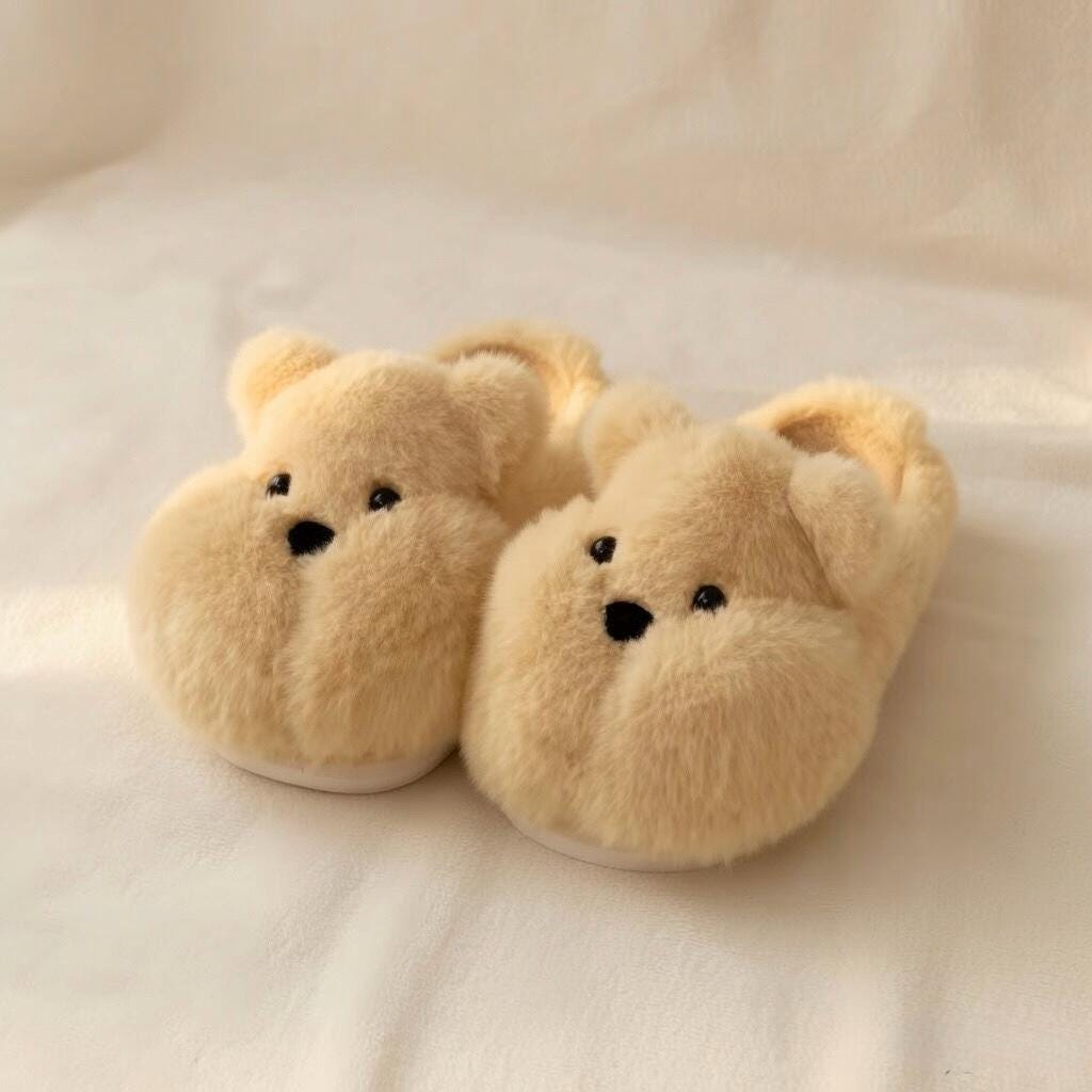 Plush Bear Slippers | Kawaii Cartoon Animal Indoor Shoes | SoftSlipsy