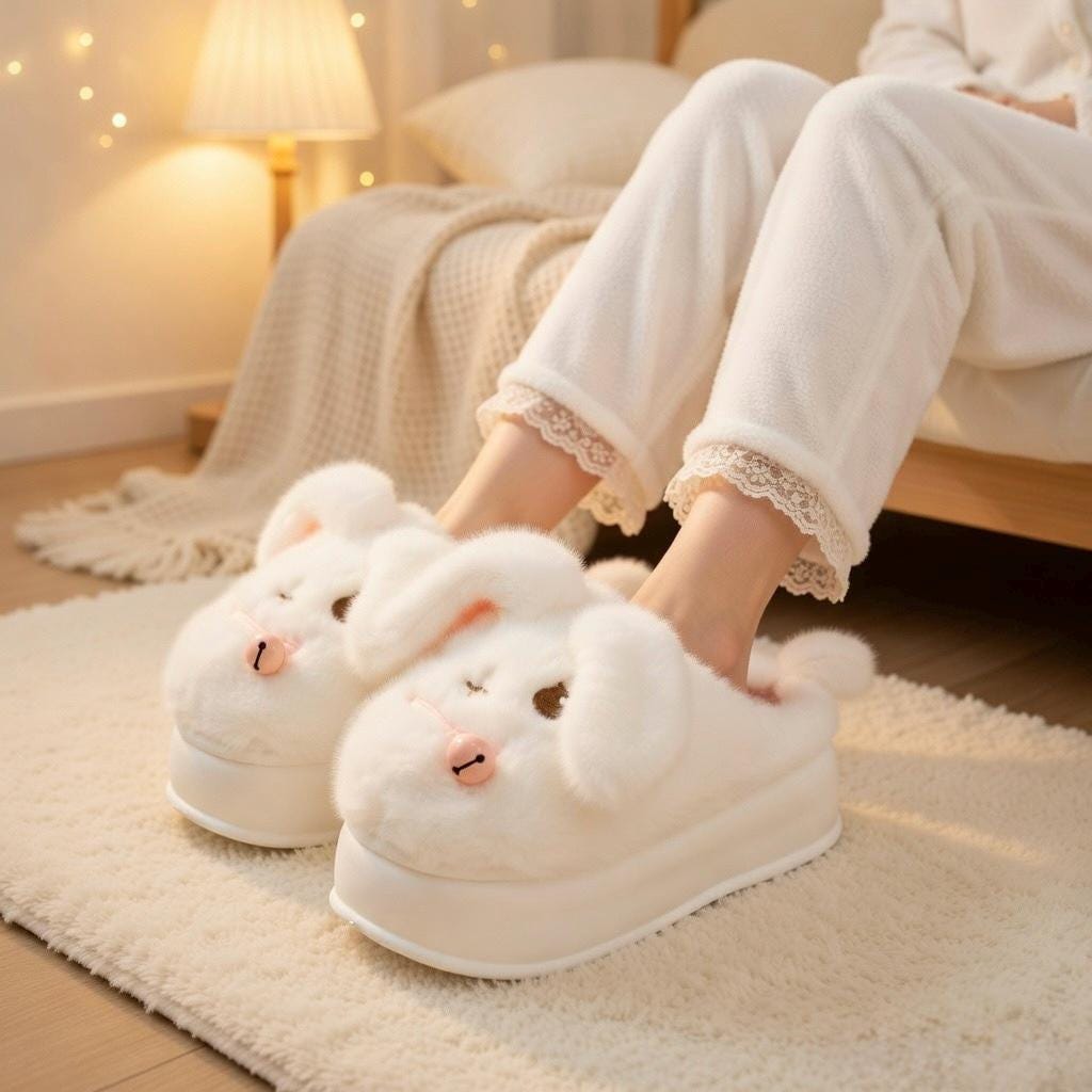 Plush Puppy Dog Slippers | Cozy Platform Animal House Shoes | SoftSlipsy