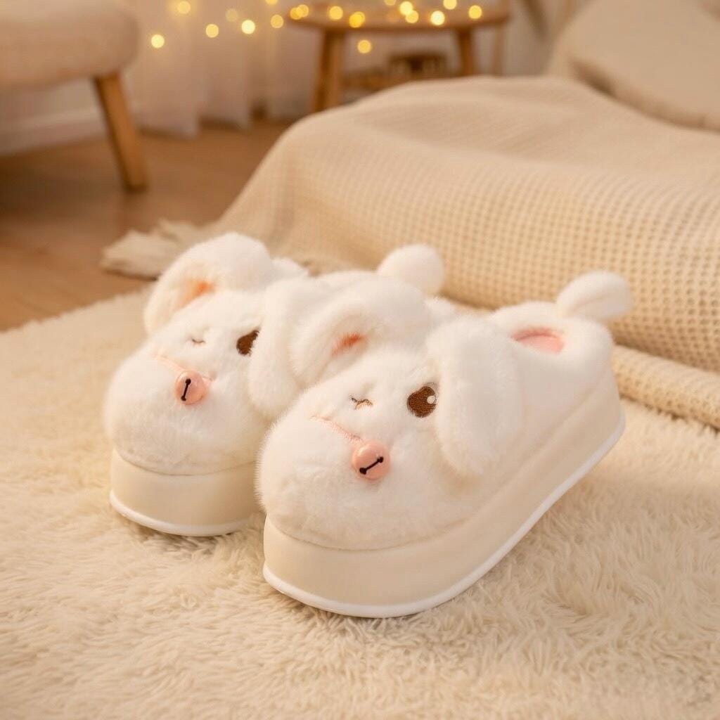 Plush Puppy Dog Slippers | Cozy Platform Animal House Shoes | SoftSlipsy