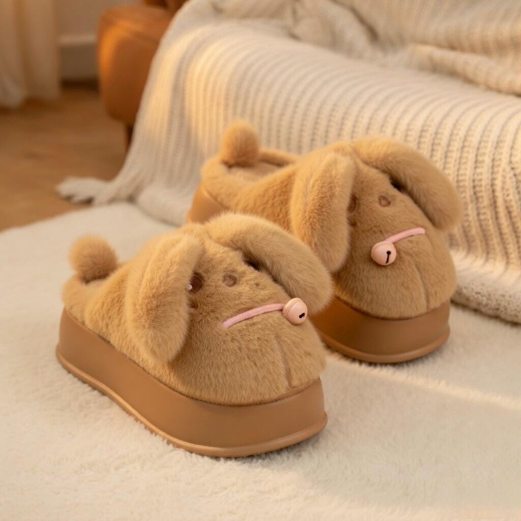 Plush Puppy Platform Slippers | Cozy Cartoon Animal House Shoes | SoftSlipsy