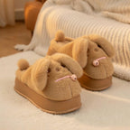 Plush Puppy Platform Slippers | Cozy Winter Animal House Shoes | SoftSlipsy