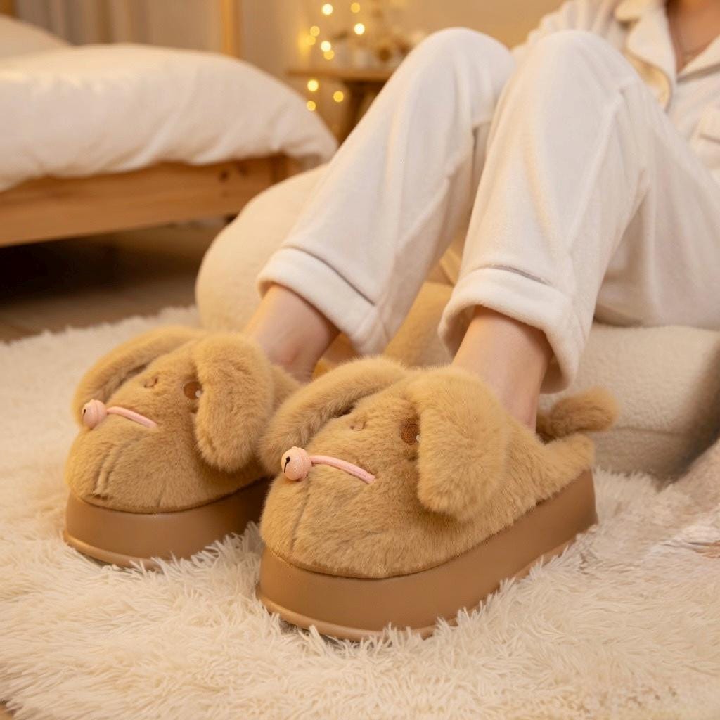 Plush Puppy Platform Slippers | Cozy Cartoon Animal House Shoes | SoftSlipsy