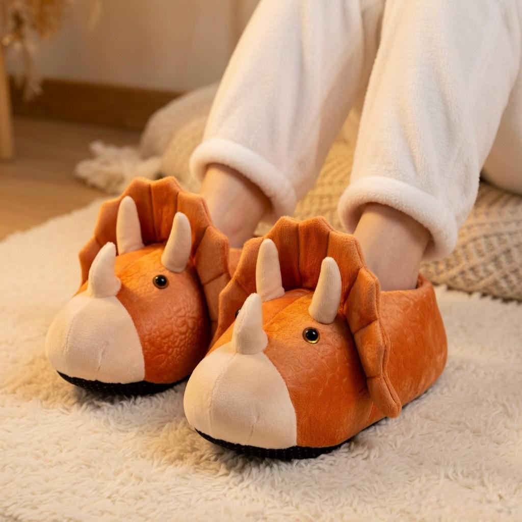Plush Dinosaur Slippers | Cozy Cartoon Animal House Shoes | SoftSlipsy