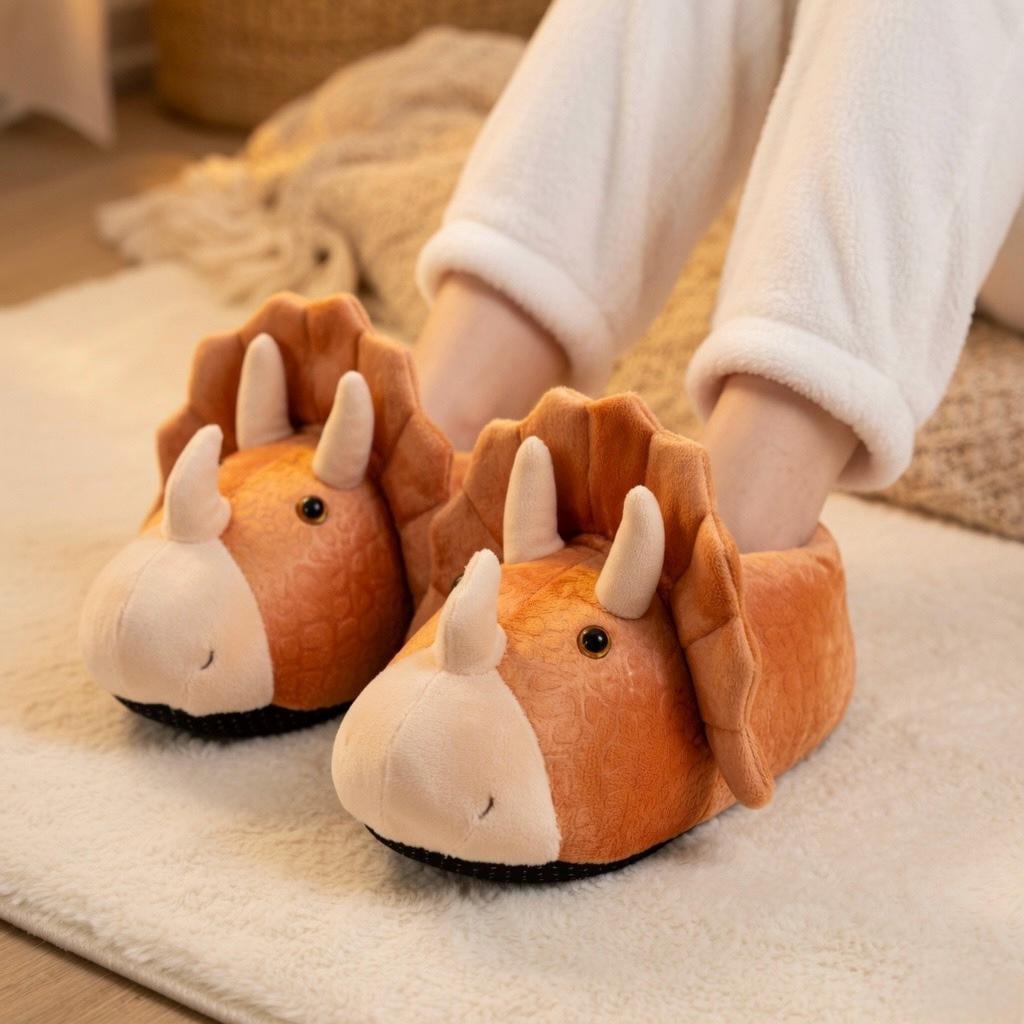 Plush Dinosaur Slippers | Cozy Cartoon Animal House Shoes | SoftSlipsy