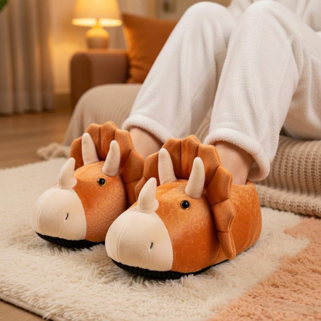 Plush Dinosaur Slippers | Cozy Cartoon Animal House Shoes | SoftSlipsy