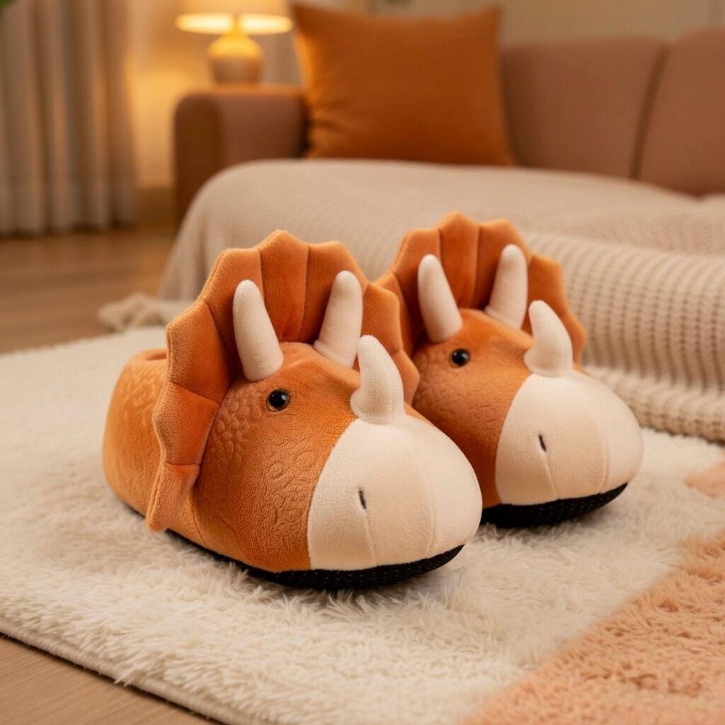 Plush Dinosaur Slippers | Cozy Cartoon Animal House Shoes | SoftSlipsy