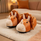 Plush Dinosaur Slippers | Cozy Cartoon Animal House Shoes | SoftSlipsy