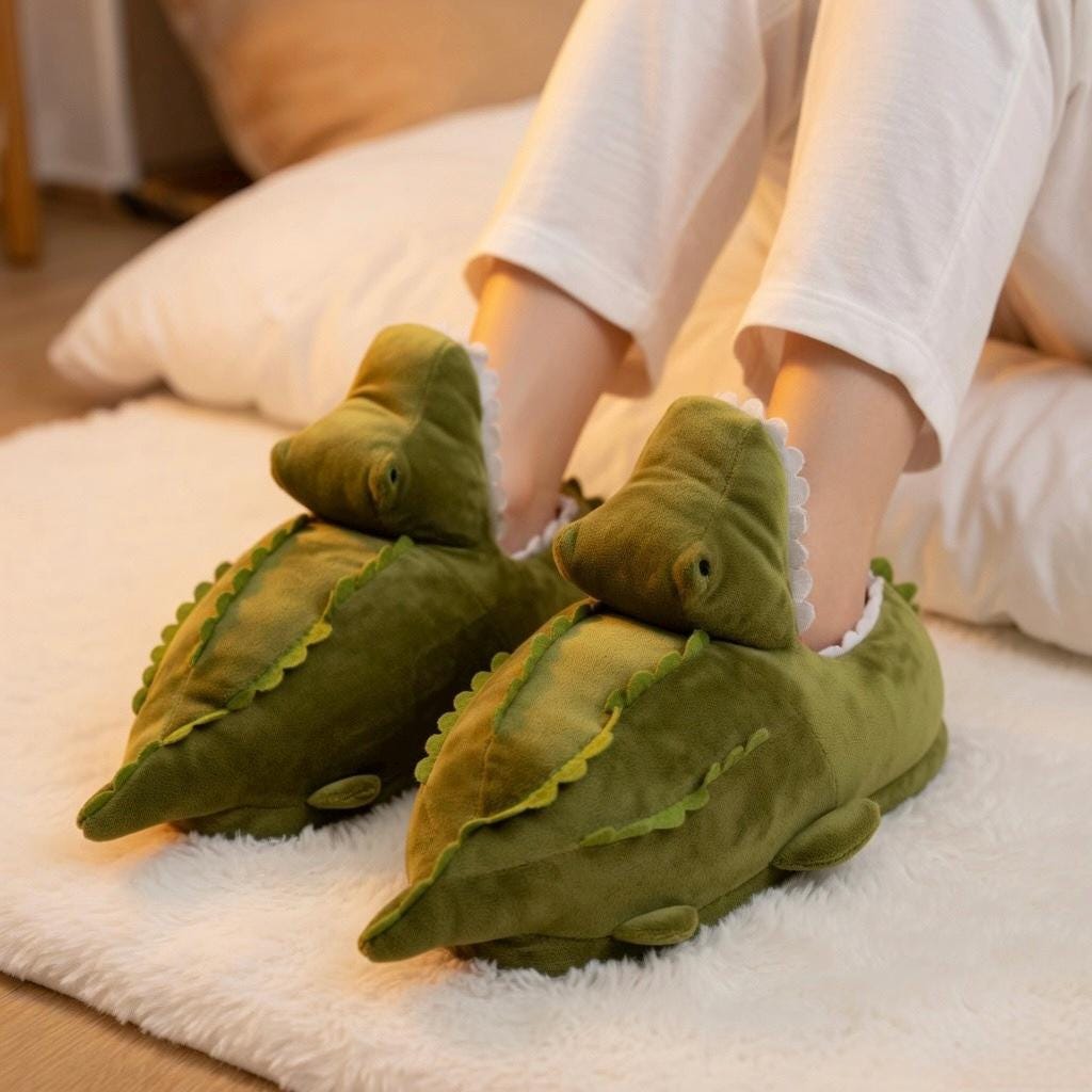 Plush Crocodile Slippers | Cozy Cartoon Animal House Shoes | SoftSlipsy