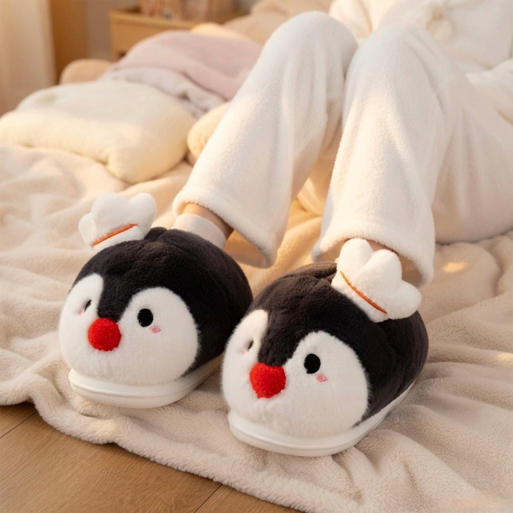 Plush Penguin Slippers | Cartoon Animal House Shoes, Winter Warmth | SoftSlipsy