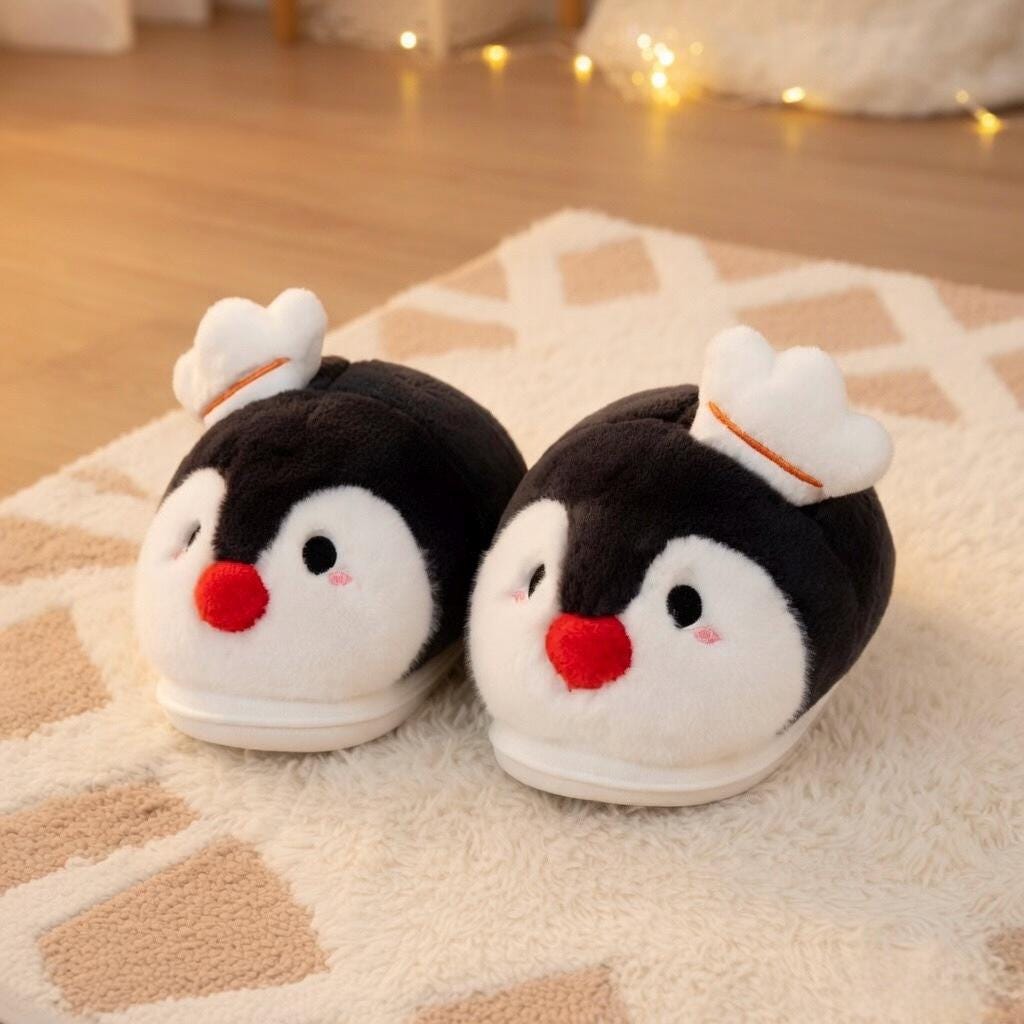 Plush Penguin Slippers | Cartoon Animal House Shoes, Winter Warmth | SoftSlipsy