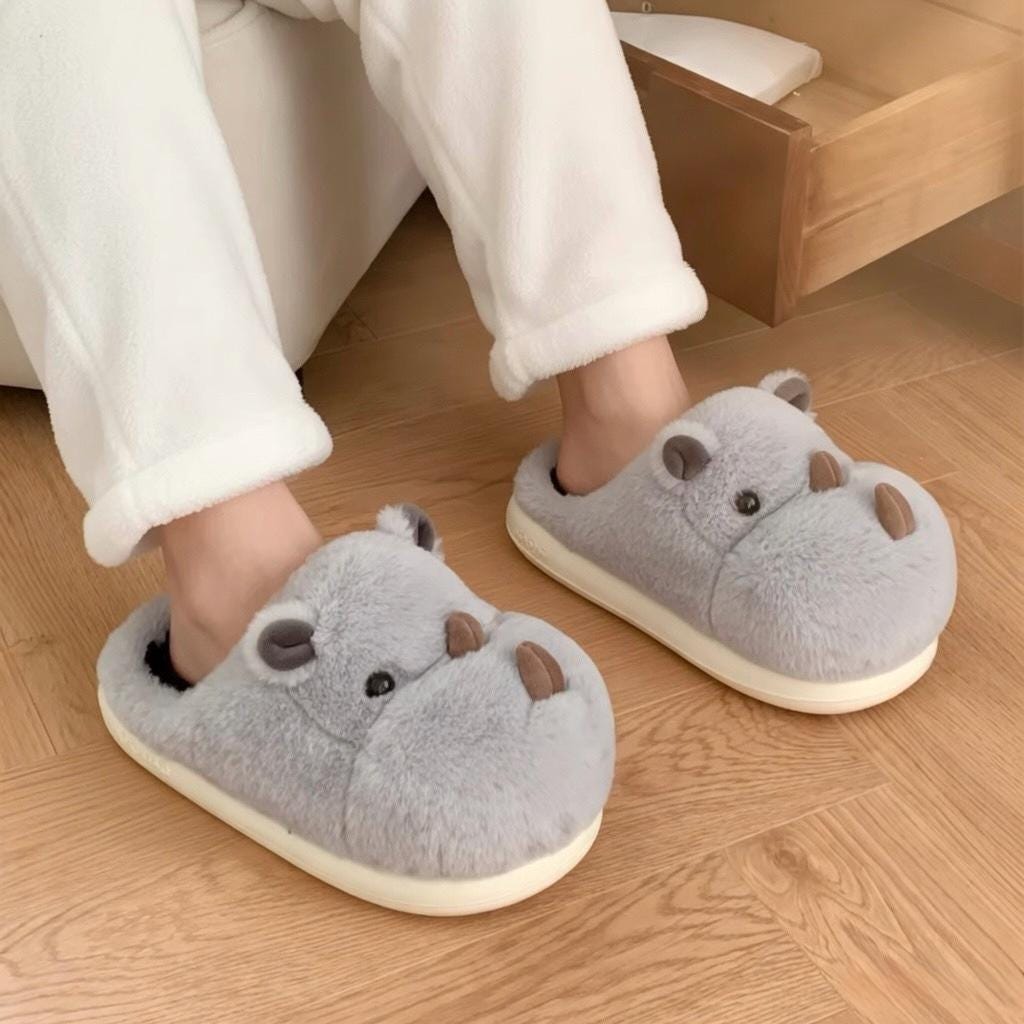 Rhino Slippers Plush Animal Slippers Women | Cute Rhinoceros House Slippers | Cartoon Indoor Slippers | Cozy Home Shoes Gift | SoftSlipsy