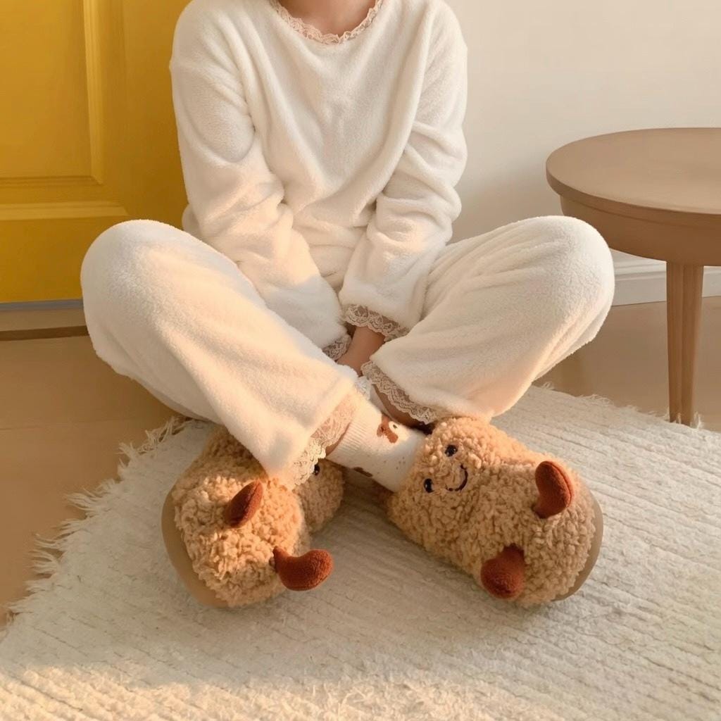 Plush Peanut Slippers | Funny Cartoon Cozy House Shoes, Winter Warmth | SoftSlipsy