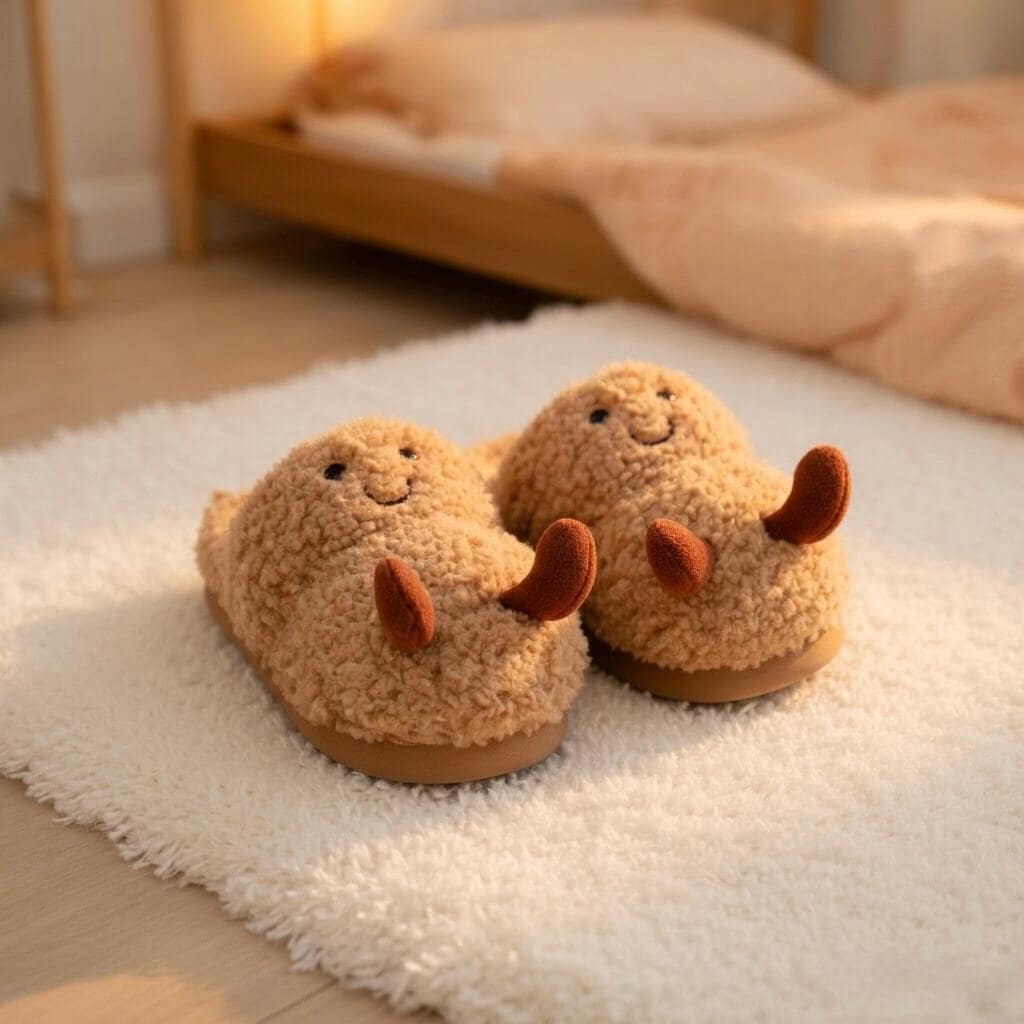 Plush Peanut Slippers | Funny Cartoon Cozy House Shoes, Winter Warmth | SoftSlipsy
