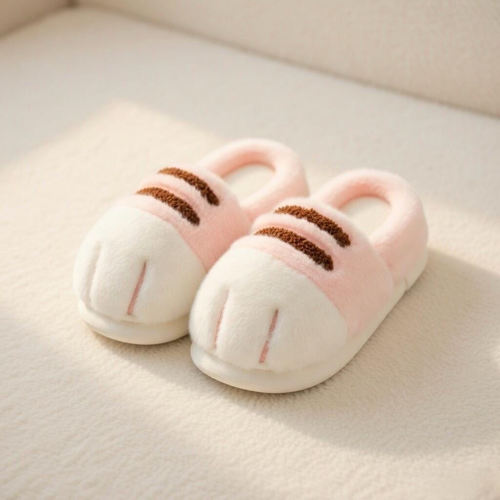 Plush Cat Paw Slippers: Cozy Winter House Shoes for Women | SoftSlipsy