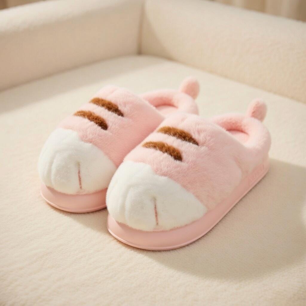 Plush Cat Paw Slippers: Cozy Winter House Shoes for Women | SoftSlipsy