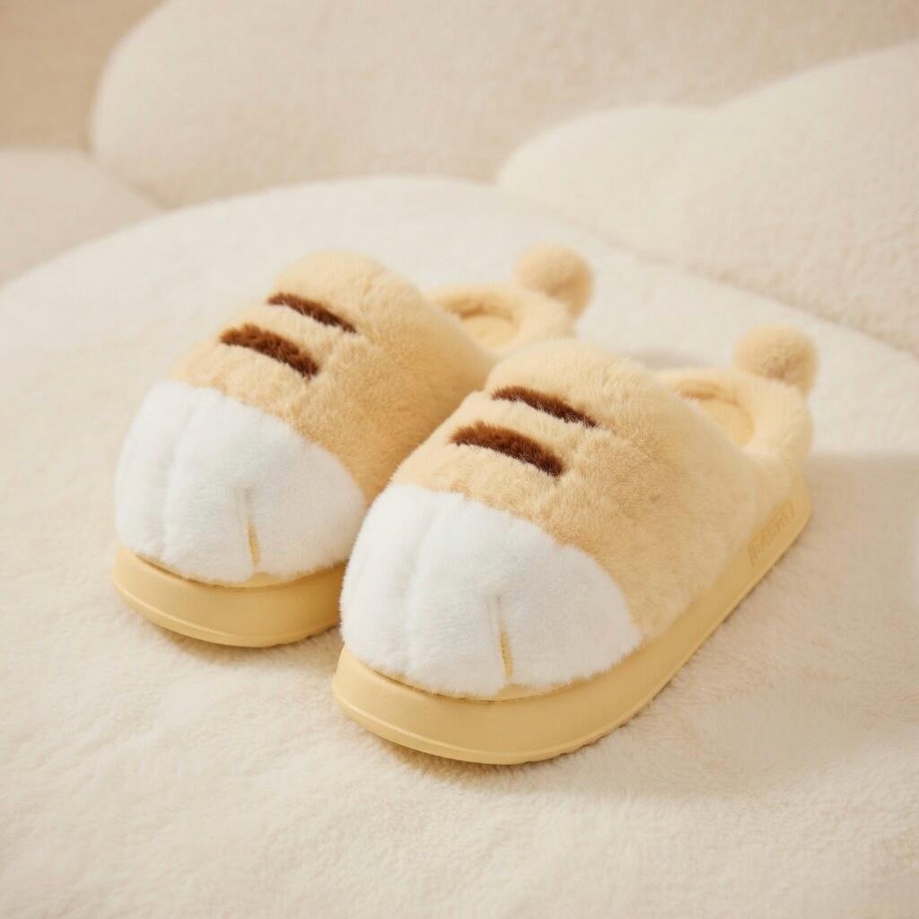 Plush Cat Paw Slippers: Cozy Winter House Shoes for Women | SoftSlipsy