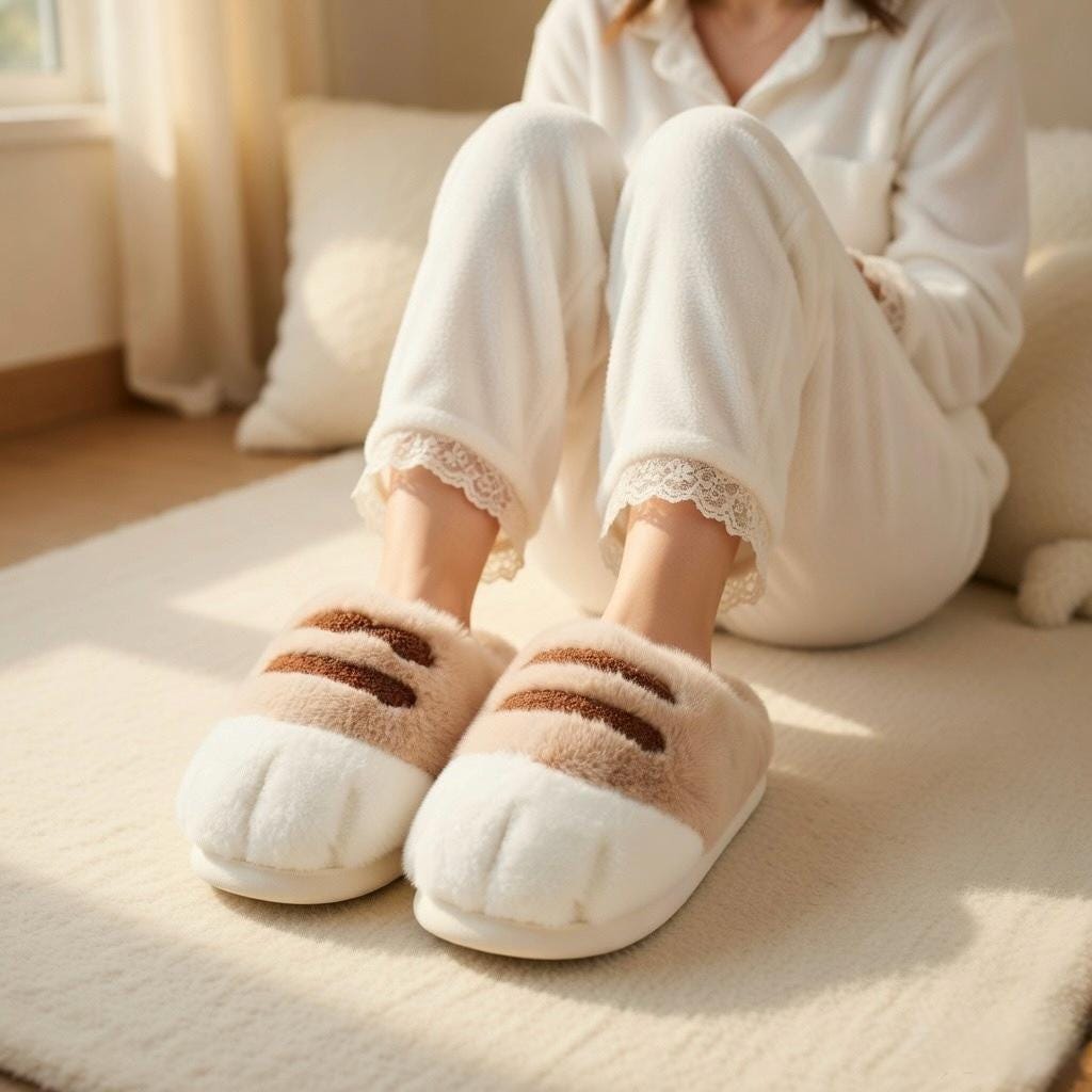Plush Cat Paw Slippers: Cozy Winter House Shoes for Women | SoftSlipsy