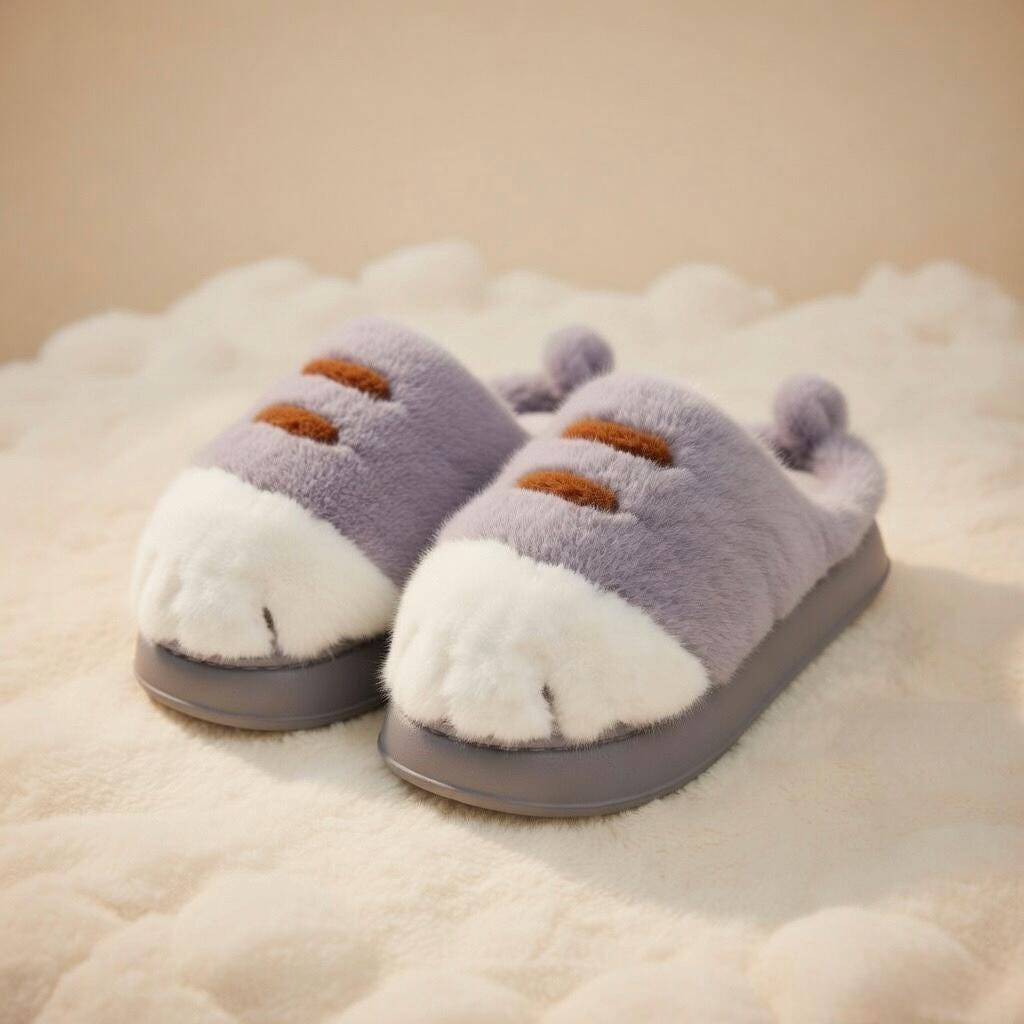 Plush Cat Paw Slippers: Cozy Winter House Shoes for Women | SoftSlipsy