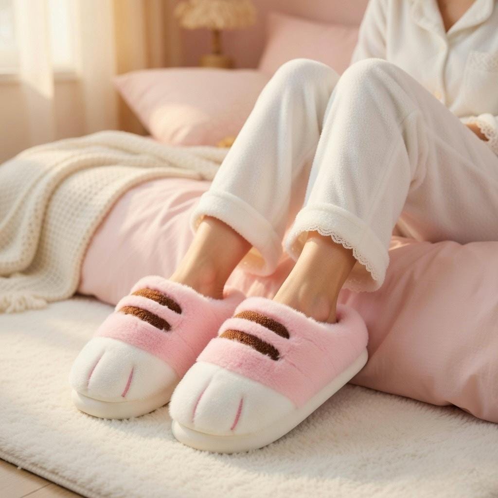 Plush Cat Paw Slippers: Cozy Winter House Shoes for Women | SoftSlipsy