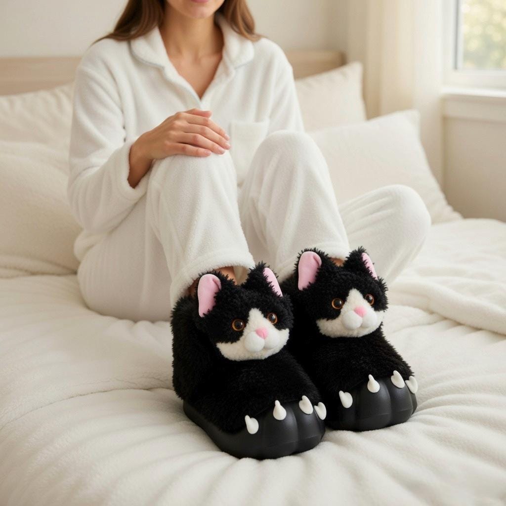 Cat Paw Plush Slippers | Kawaii Animal Indoor Cozy Winter Home Shoes | SoftSlipsy