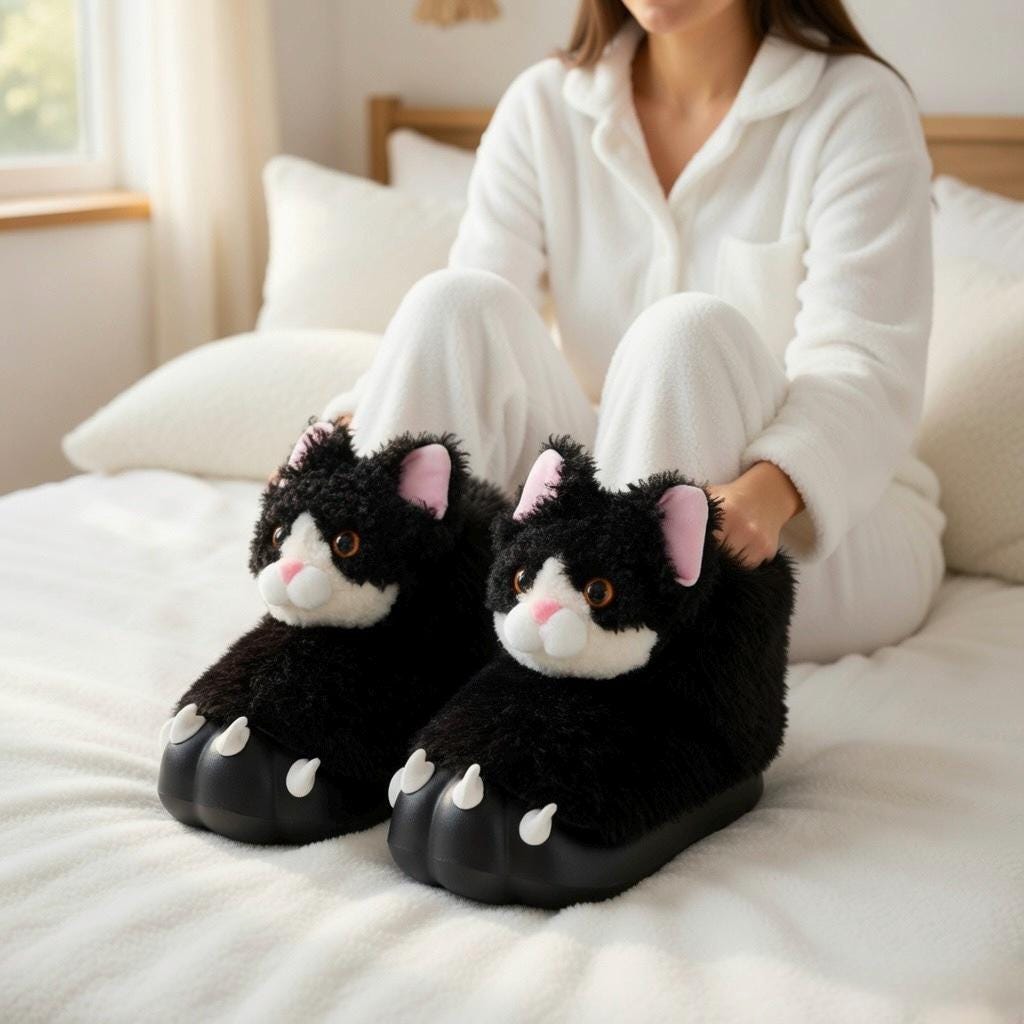 Cat Paw Plush Slippers | Kawaii Animal Indoor Cozy Winter Home Shoes | SoftSlipsy