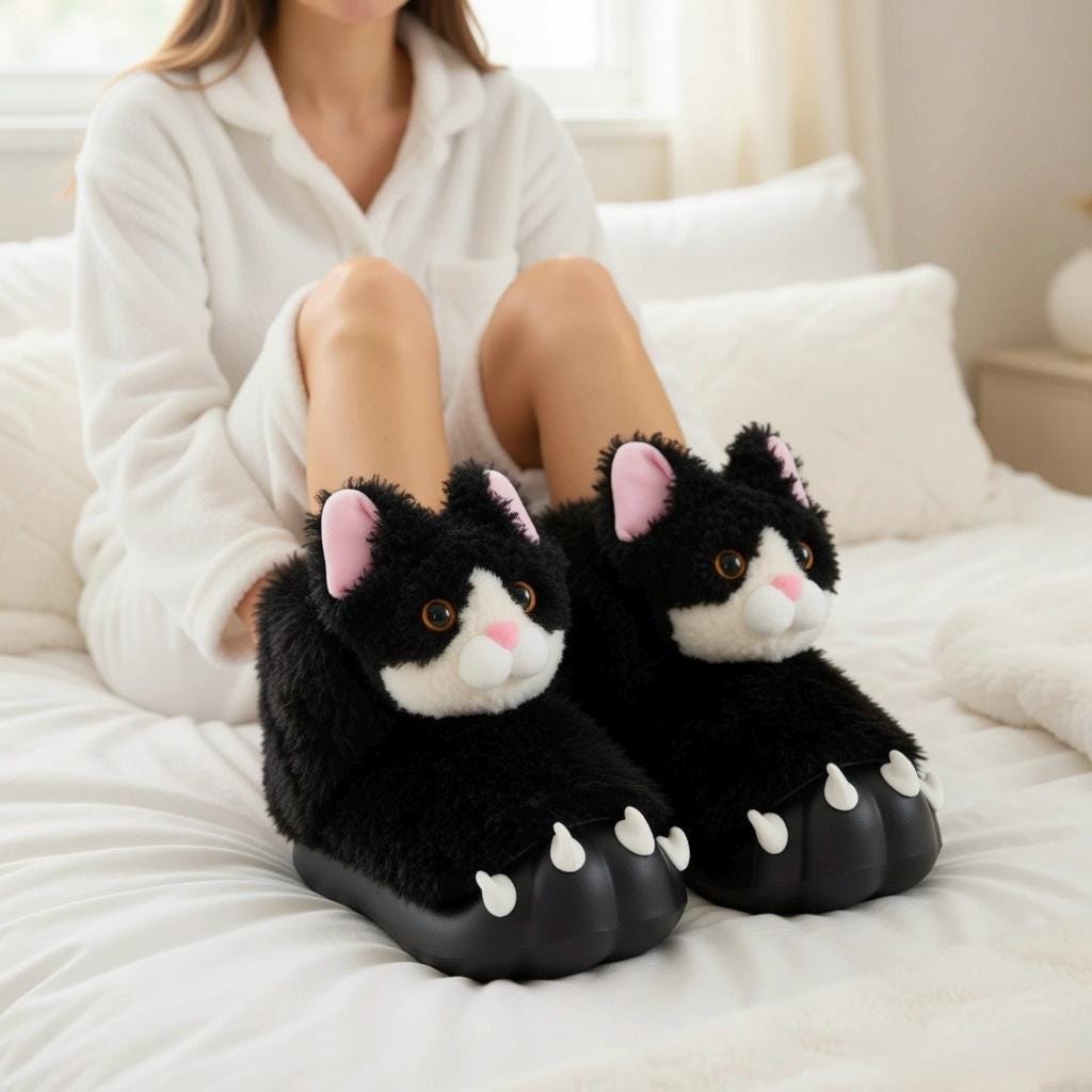 Cat Paw Plush Slippers | Kawaii Animal Indoor Cozy Winter Home Shoes | SoftSlipsy