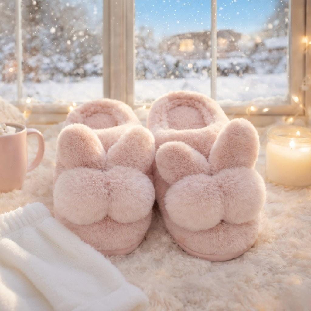 Pink Bunny Slippers: Plush Faux Fur, Warm and Cozy | SoftPixllea
