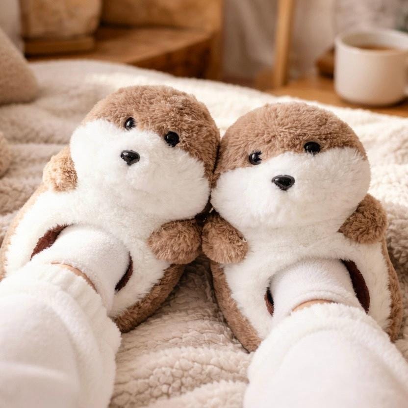 Plush Baby Otter Slippers | Cozy Animal House Shoes, Warm Non-Slip Indoor Footwear | SoftSlipsy