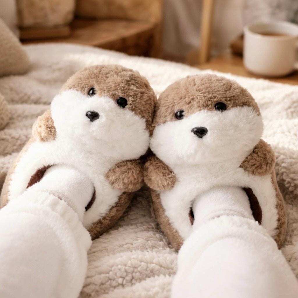 Plush Baby Otter Slippers | Cozy Animal House Shoes, Warm Non-Slip Indoor Footwear | SoftSlipsy