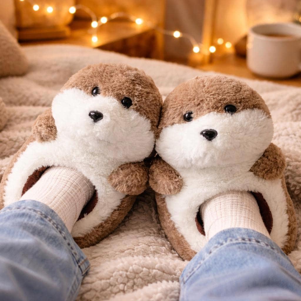 Plush Baby Otter Slippers | Cozy Animal House Shoes, Warm Non-Slip Indoor Footwear | SoftSlipsy