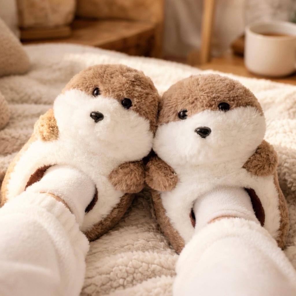 Plush Baby Otter Slippers | Cozy Animal House Shoes, Warm Non-Slip Indoor Footwear | SoftSlipsy