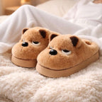 Plush Dog Slippers | Cozy Warm Indoor House Shoes (Brown, Grey) | SoftSlipsy