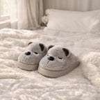 Plush Dog Slippers | Cozy Warm Indoor House Shoes (Brown, Grey) | SoftSlipsy
