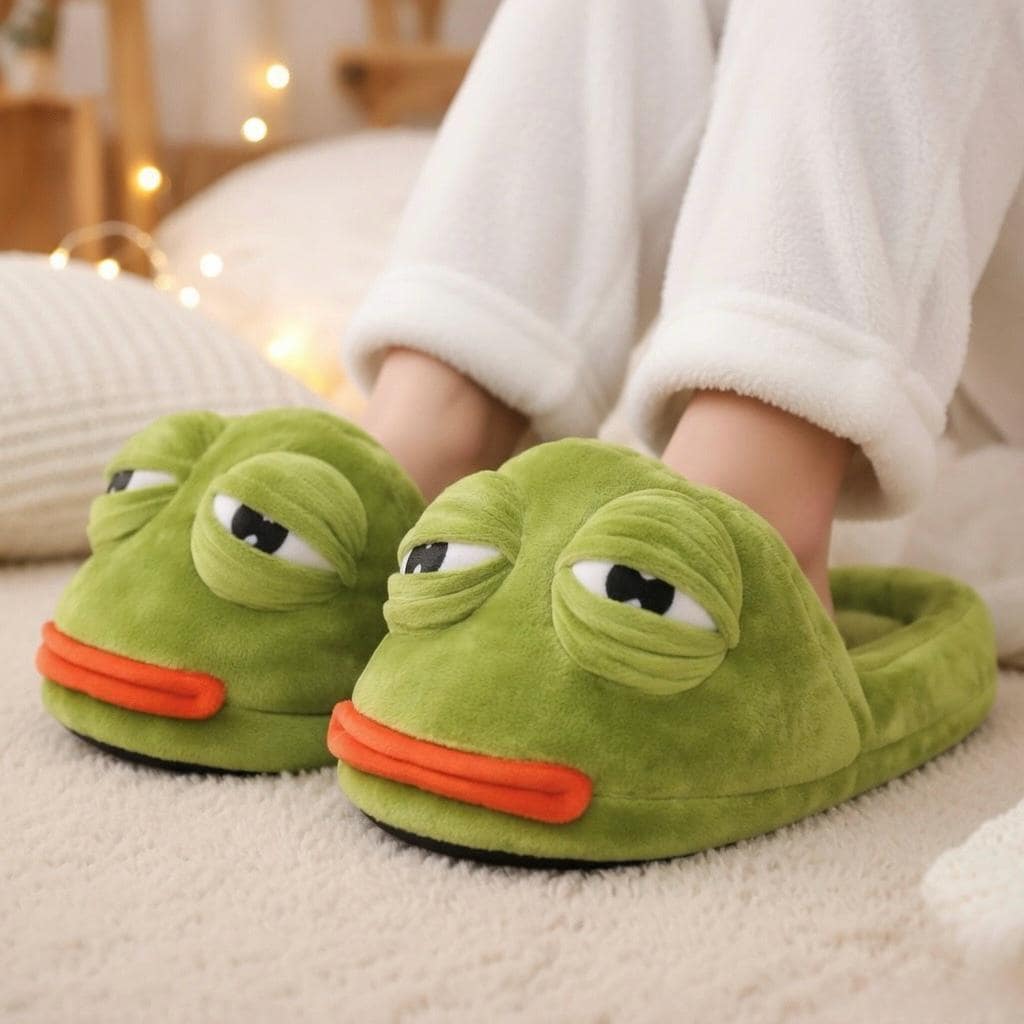 Funny Frog Slippers with Adjustable Eyes | Plush Animal House Shoes | SoftSlipsy