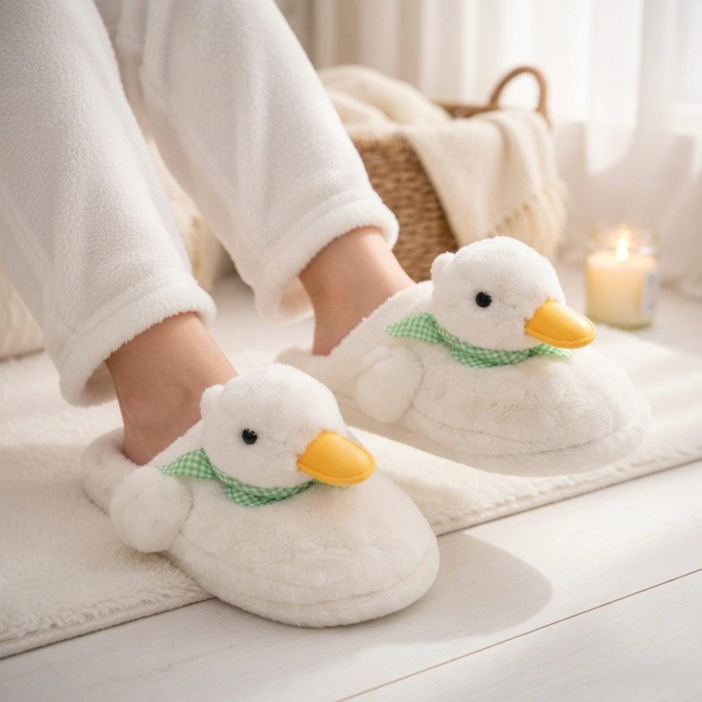 Cozy Plush Duck Slippers: Soft Warm Winter House Shoes | SoftSlipsy