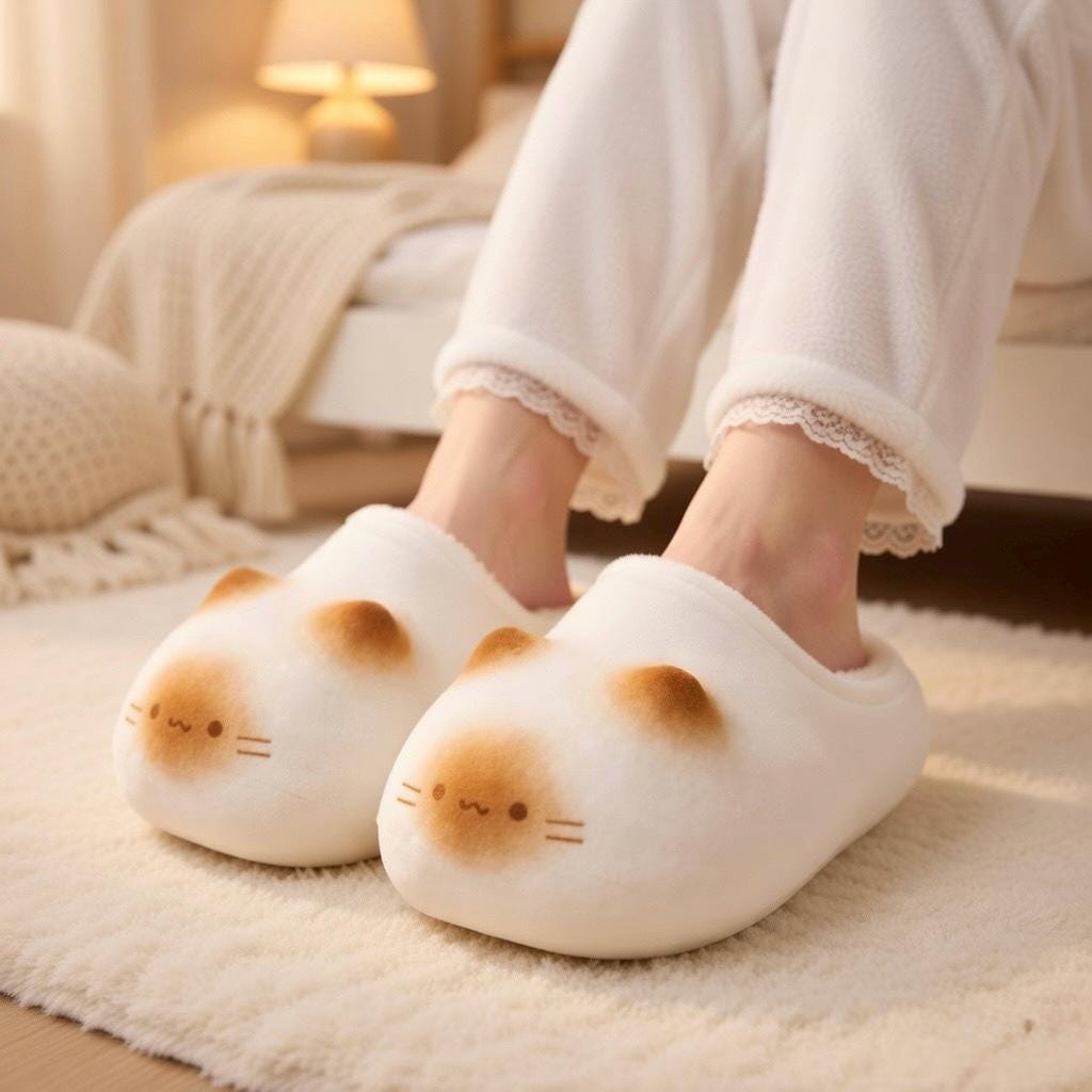 Plush Cat Slippers | Cozy Warm Winter House Shoes for Women | SoftSlipsy