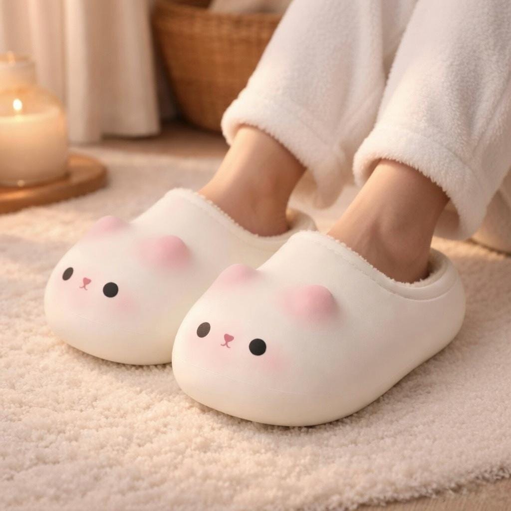 Plush Cat Slippers | Cozy Warm Winter House Shoes for Women | SoftSlipsy