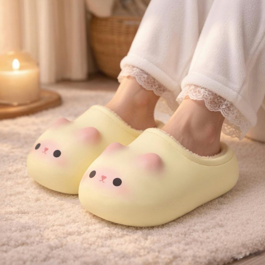 Plush Cat Slippers | Cozy Warm Winter House Shoes for Women | SoftSlipsy