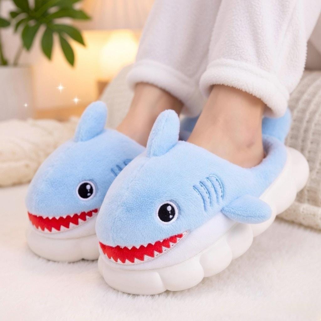Plush Cartoon Shark Slippers | Soft Cozy Indoor Animal Shoes | SoftSlipsy