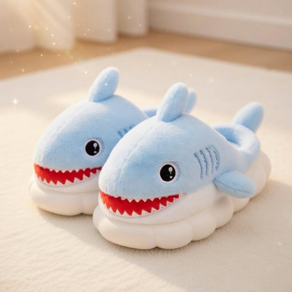 Plush Cartoon Shark Slippers | Soft Cozy Indoor Animal Shoes | SoftSlipsy